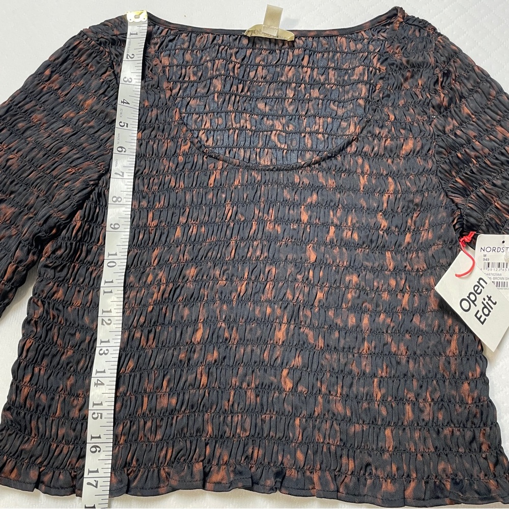 Open Edit Brown Black Long Sleeve‎ Ruched Crop Top women’s size Medium - Picture 9 of 13